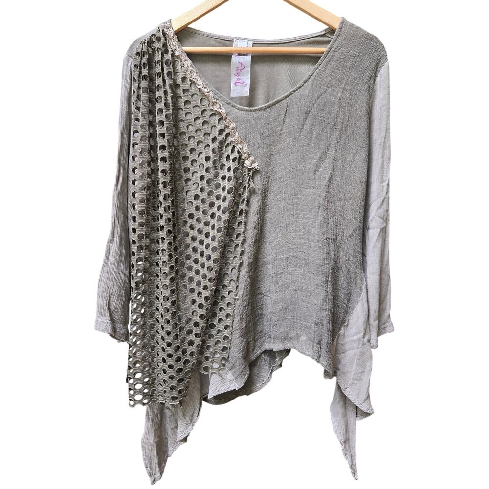 Pretty Angel Women Vtg Y2K Asymmetric Lagenlook Artsy Linen Blend Boho Layered L